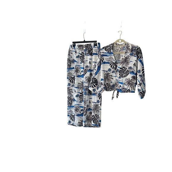 C&C California Womens Top Pant Set Size L Multicolor Crop Front Tie Wide Leg New - Picture 7 of 11